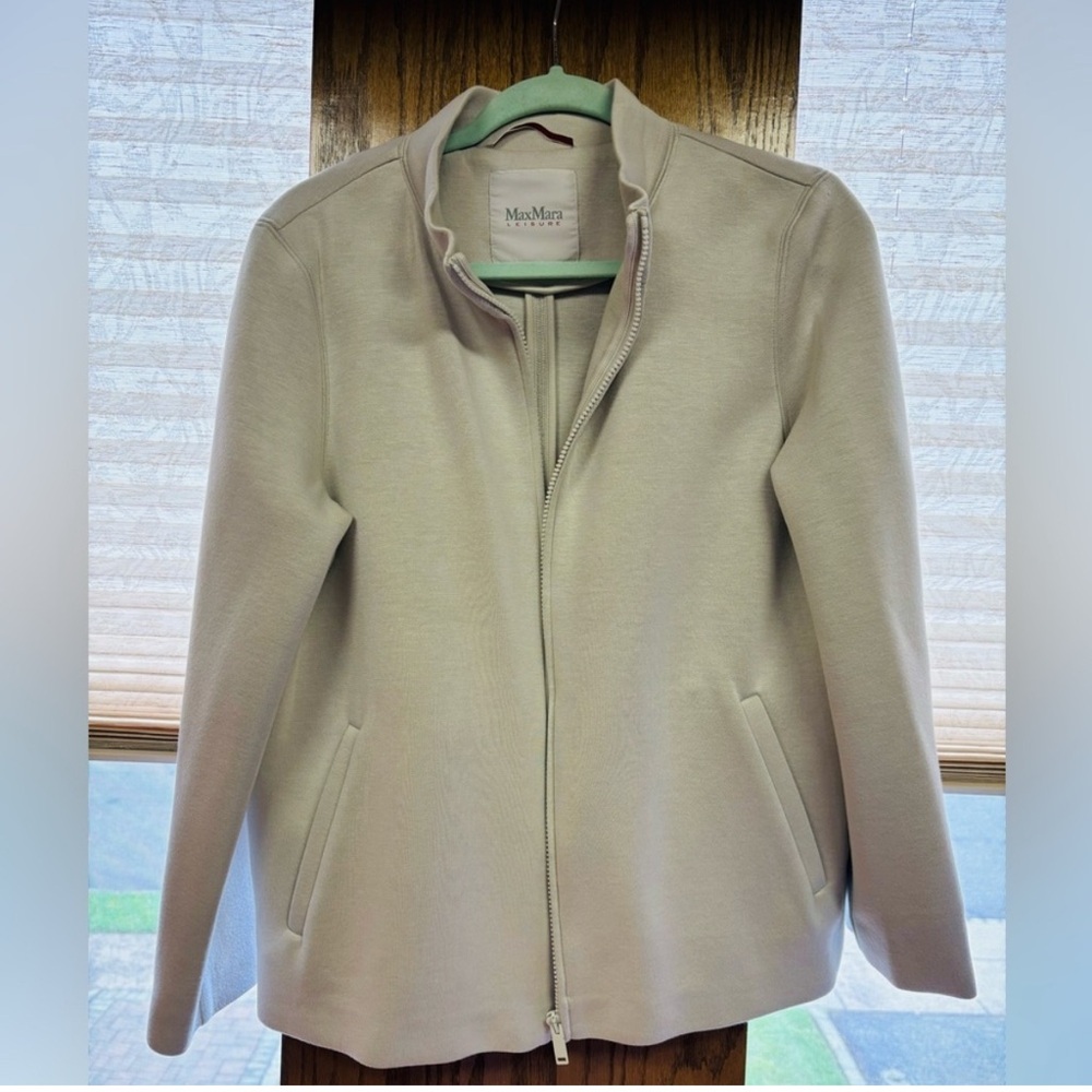 Max Mara Leisure Radura Zip-Up Sweater Jacket | Size L | Chic Neutral